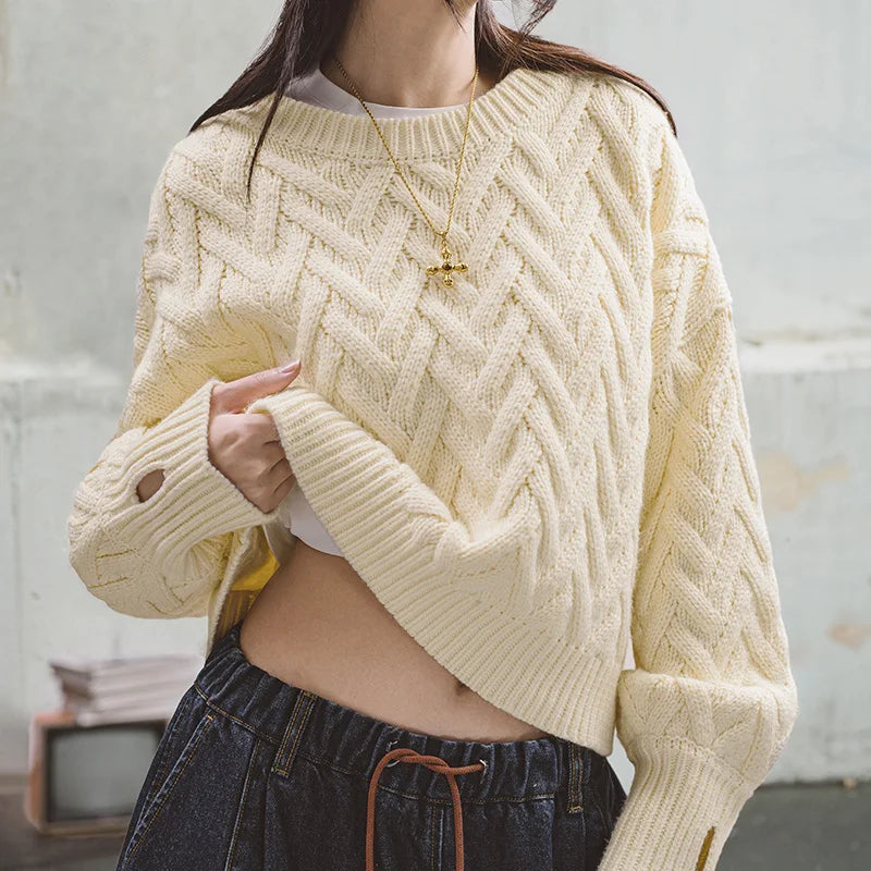 Cable Knit Aran Crew Neck Sweater