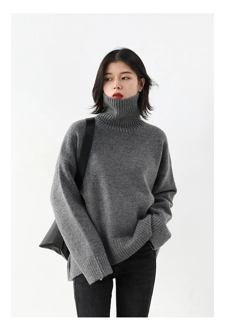 Oversized High-Neck Knit Sweater
