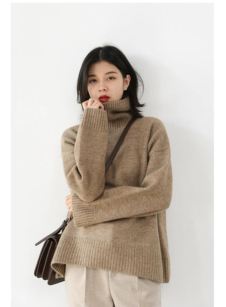 Oversized High-Neck Knit Sweater