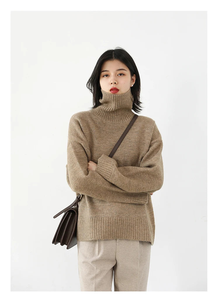 Oversized High-Neck Knit Sweater