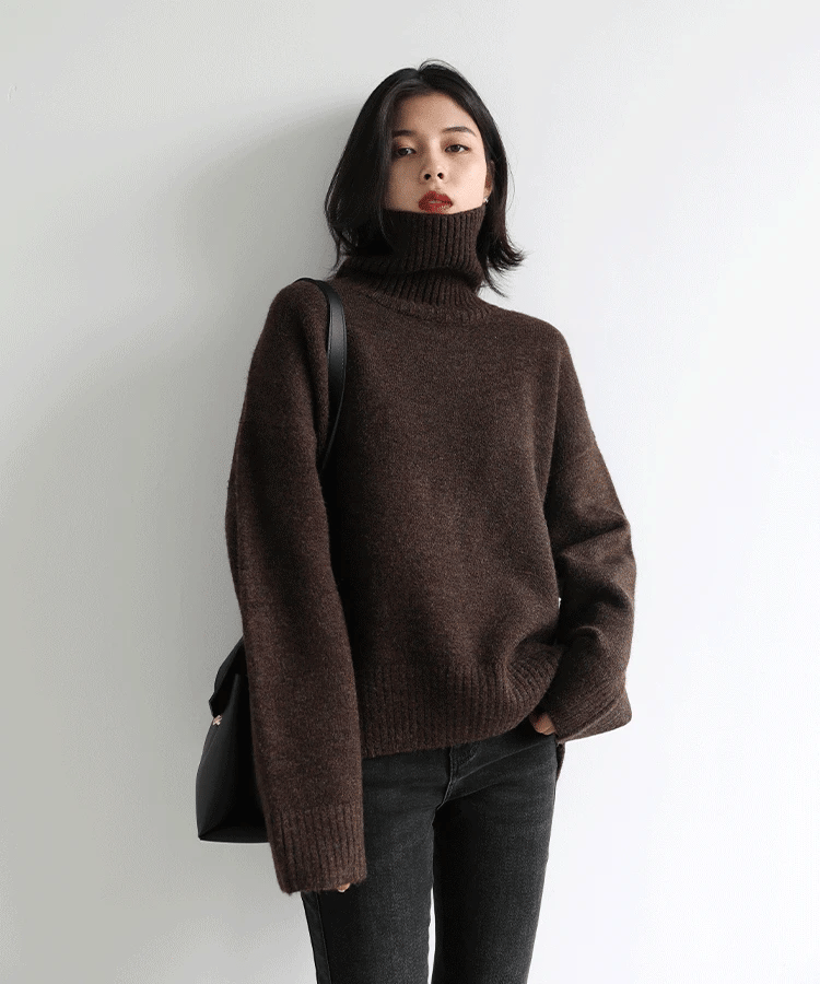 Oversized High-Neck Knit Sweater