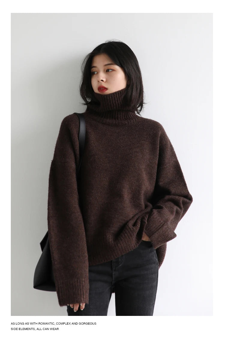 Oversized High-Neck Knit Sweater