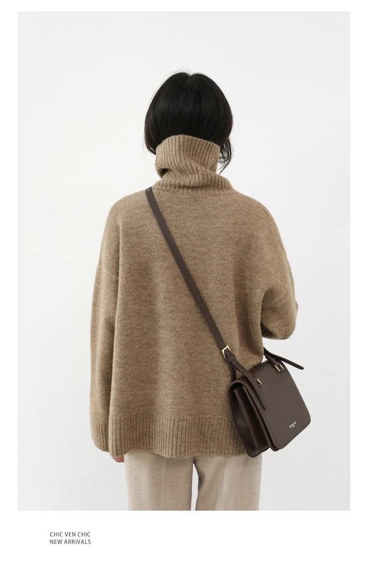 Oversized High-Neck Knit Sweater