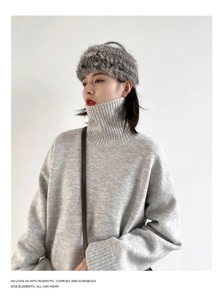 Oversized High-Neck Knit Sweater