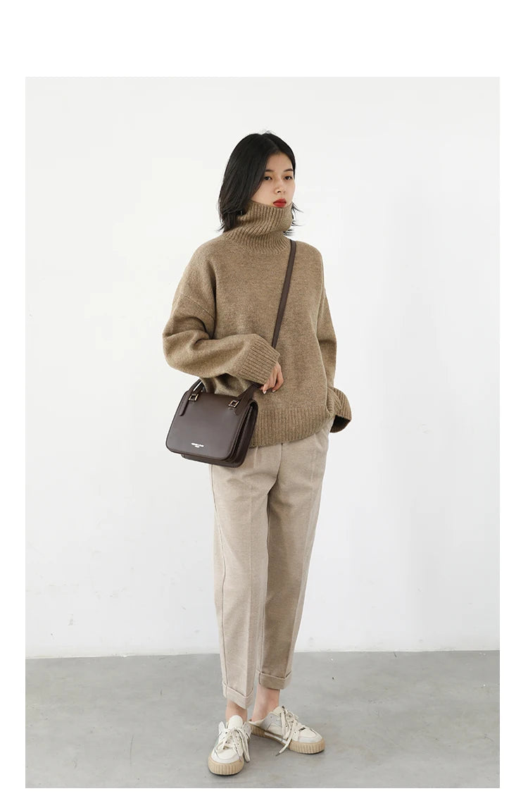 Oversized High-Neck Knit Sweater