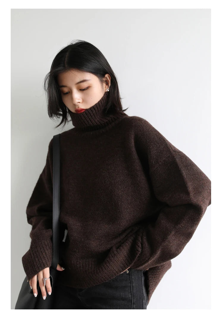 Oversized High-Neck Knit Sweater