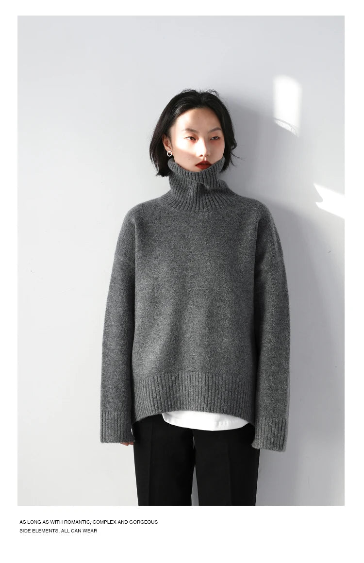 Oversized High-Neck Knit Sweater