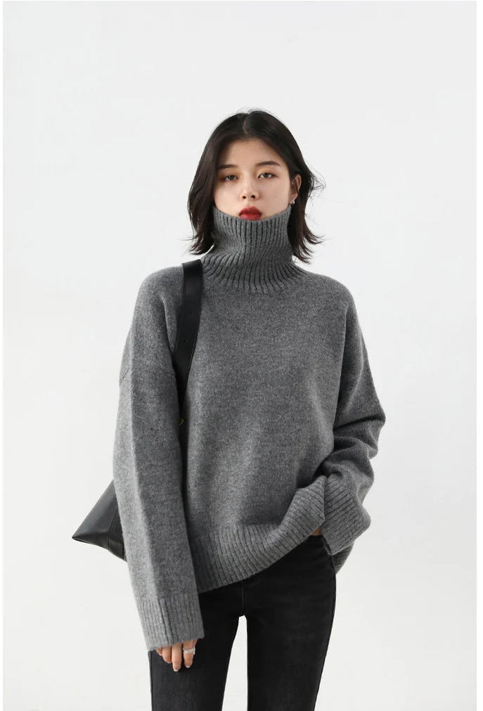 Oversized High-Neck Knit Sweater