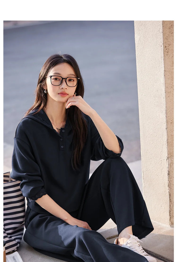 Hooded Sweatshirt & Wide-Leg Pants Set