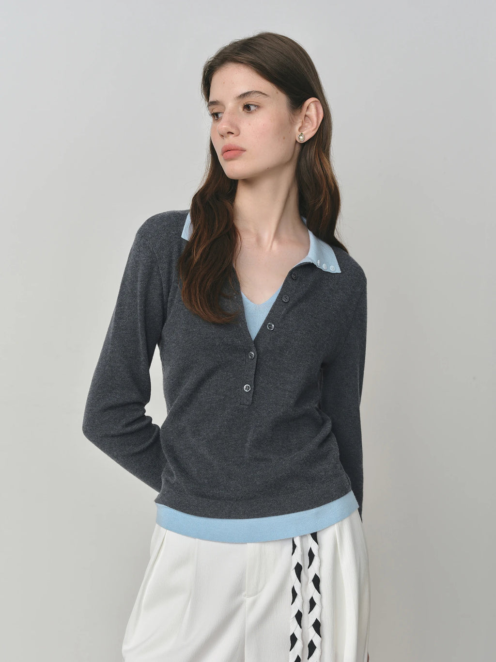 Color-Block Knitted Polo Sweater