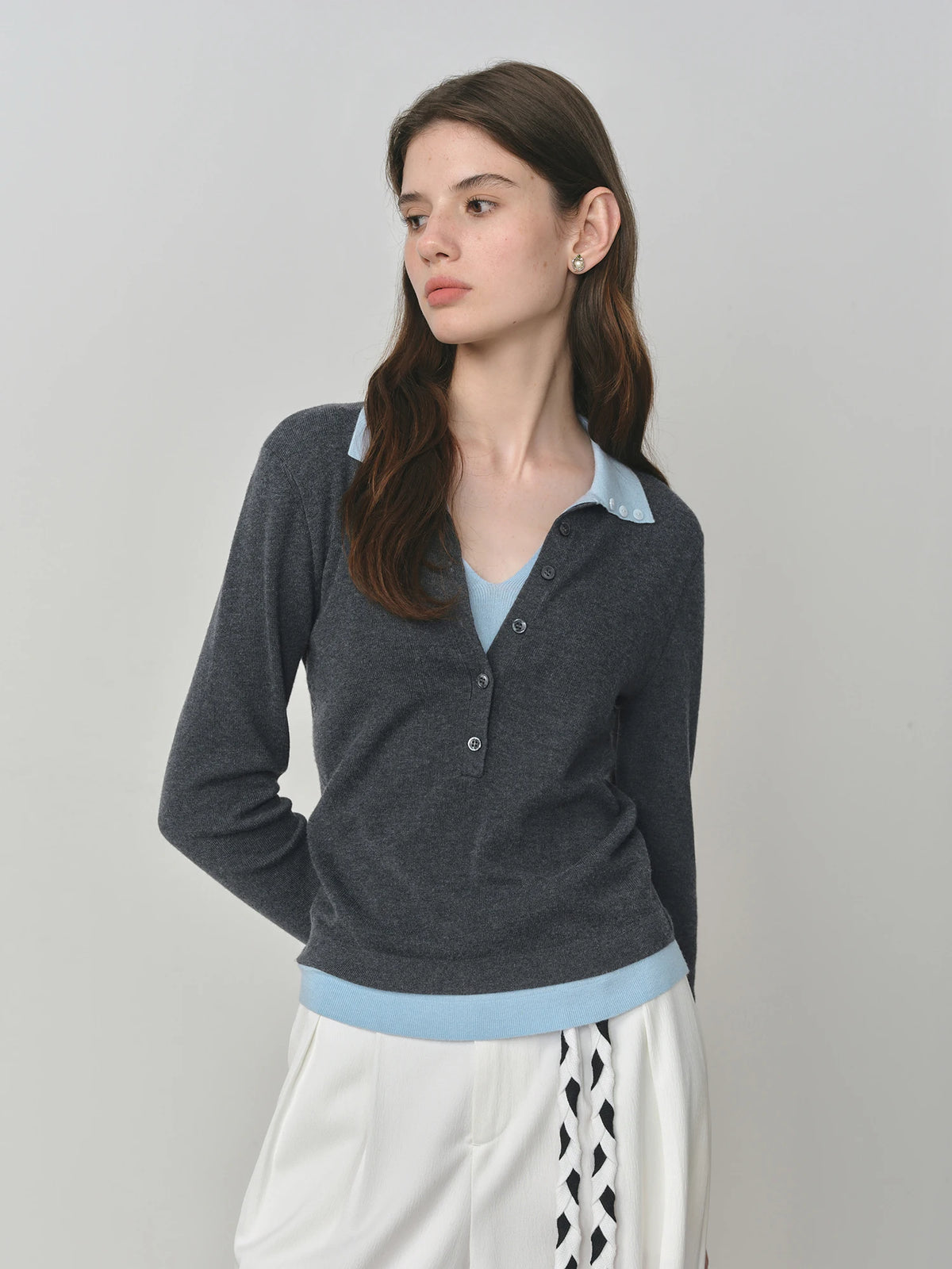 Color-Block Knitted Polo Sweater
