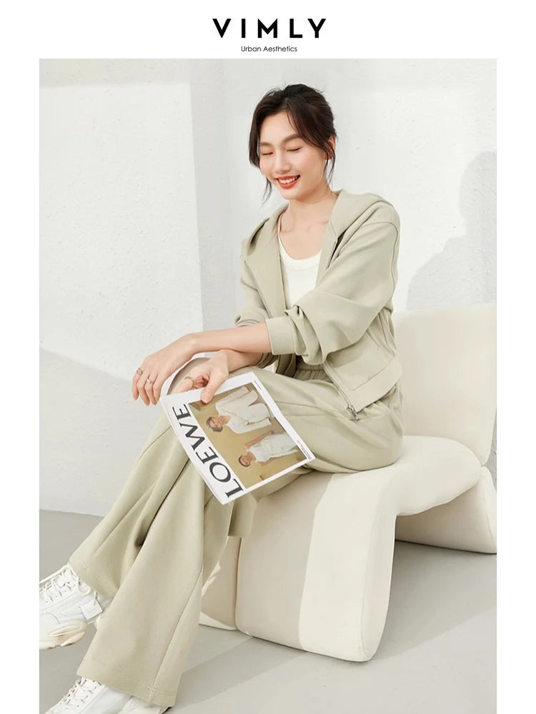 2-Piece Hooded Zip Jacket &amp; Wide-Leg Pants Matching Set