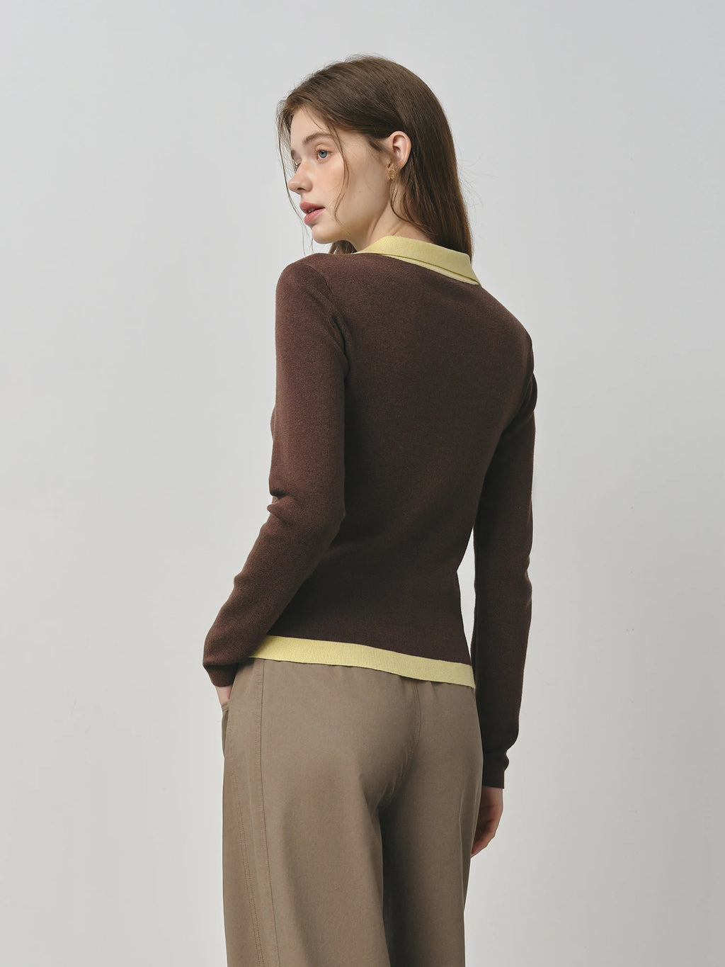 Color-Block Knitted Polo Sweater