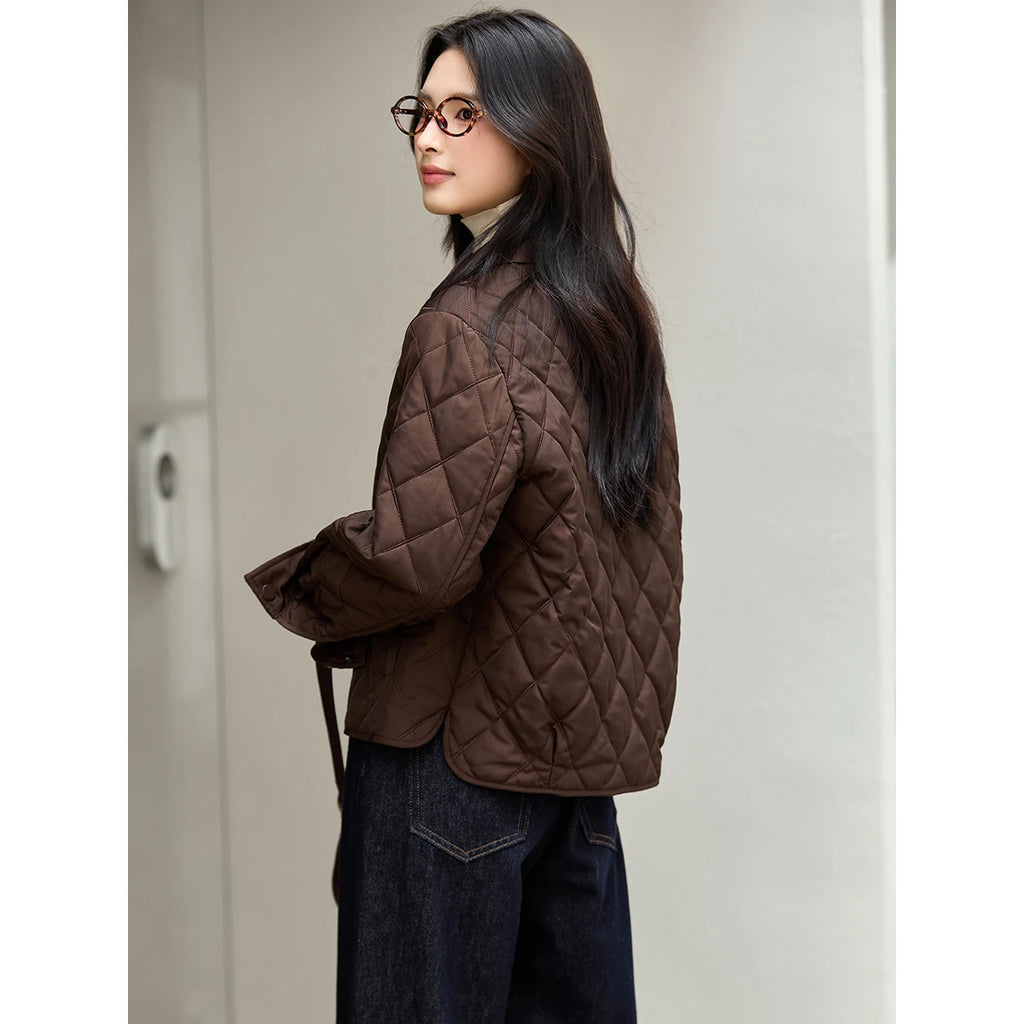 Plaid Spliced Cuff Quilted Parka