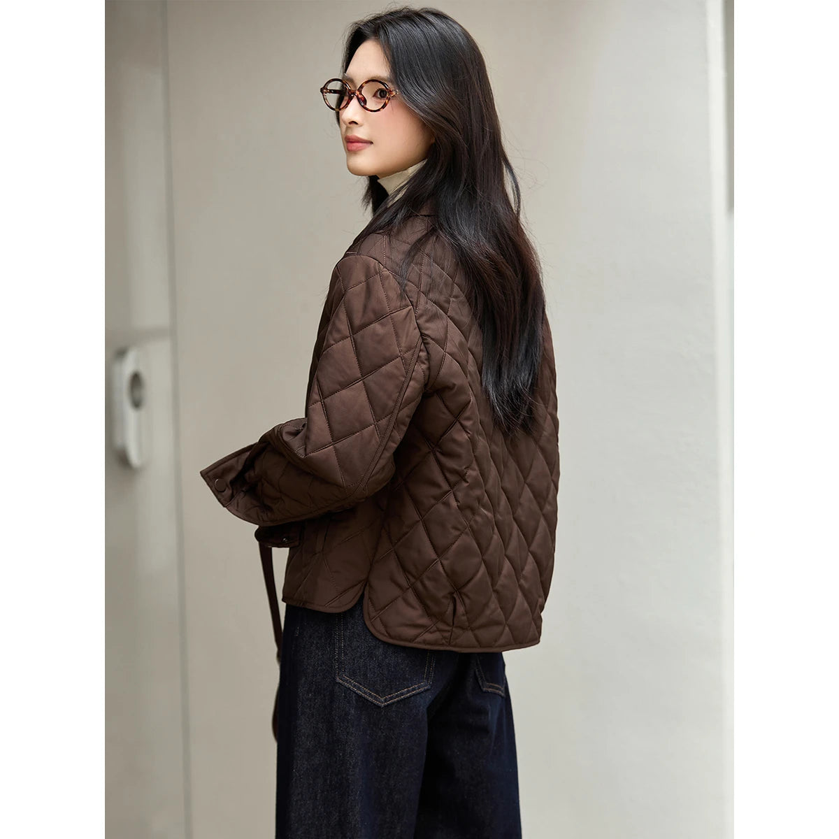 Plaid Spliced Cuff Quilted Parka