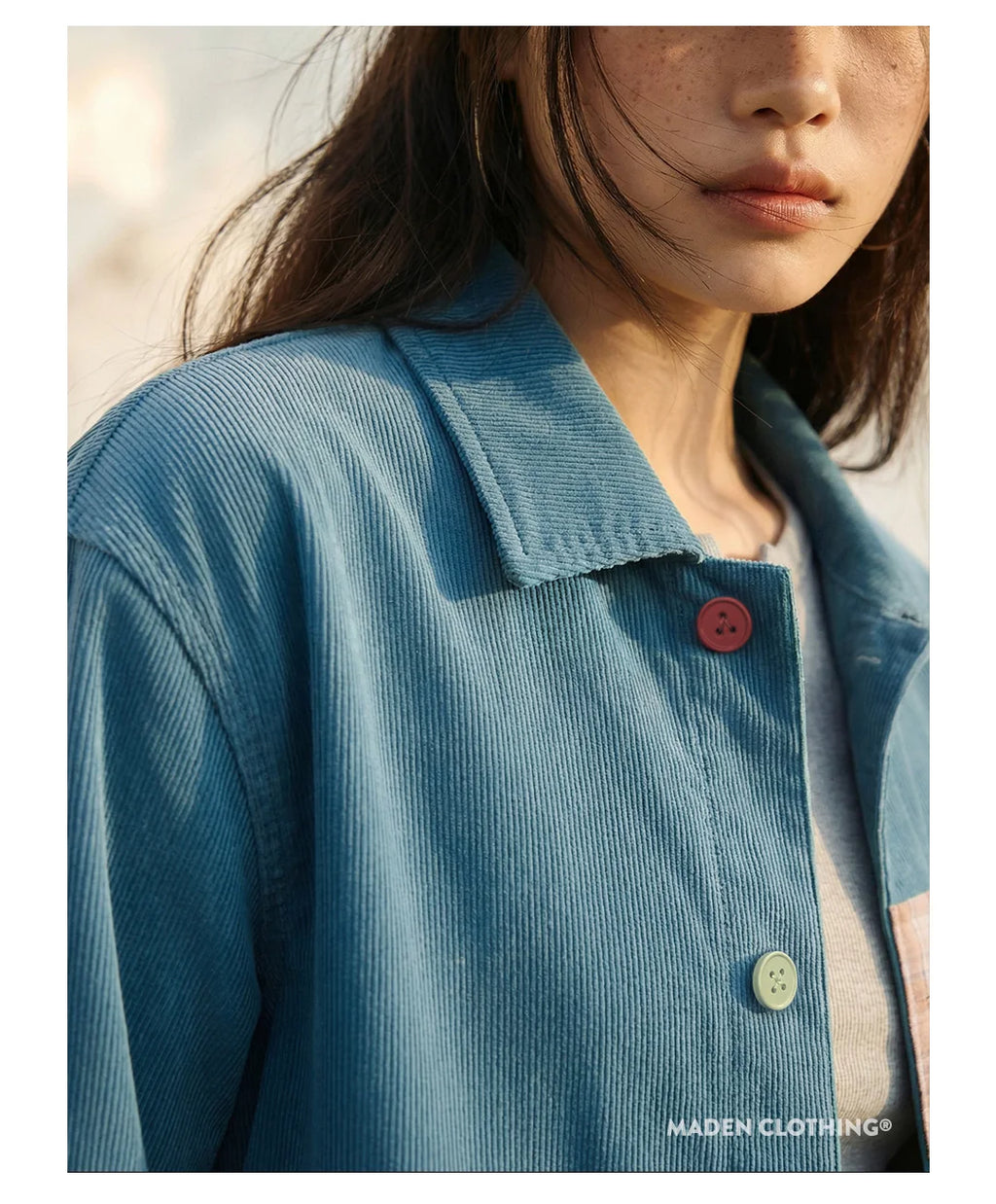 Contrast-Panel Corduroy Shirt Jacket