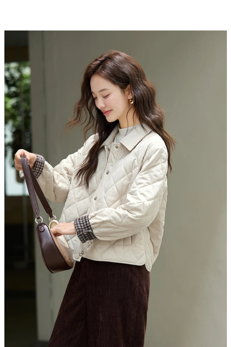 Plaid Spliced Cuff Quilted Parka