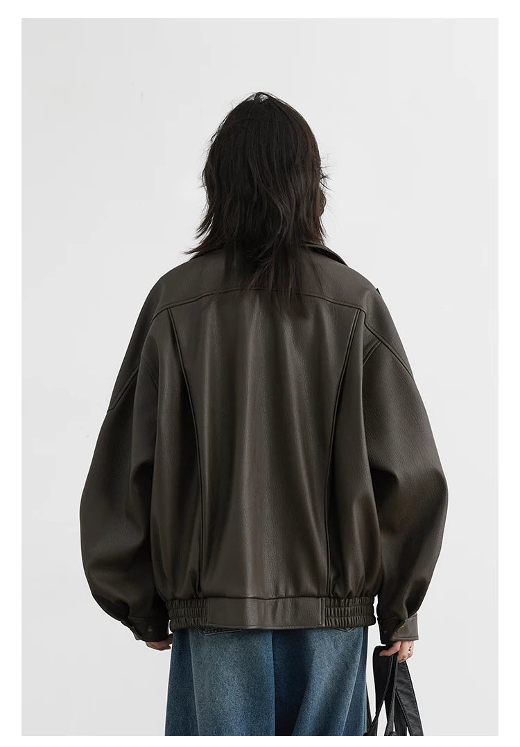 Oversized Retro PU Leather Jacket