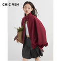 Reversible Plaid &amp; Solid Stand Collar Jacket