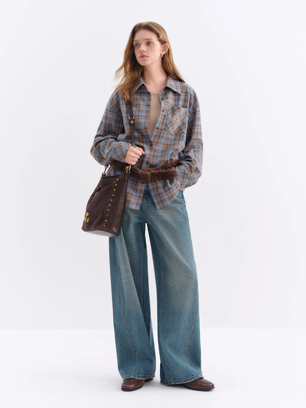 Brushed Plaid Oversized Shirt