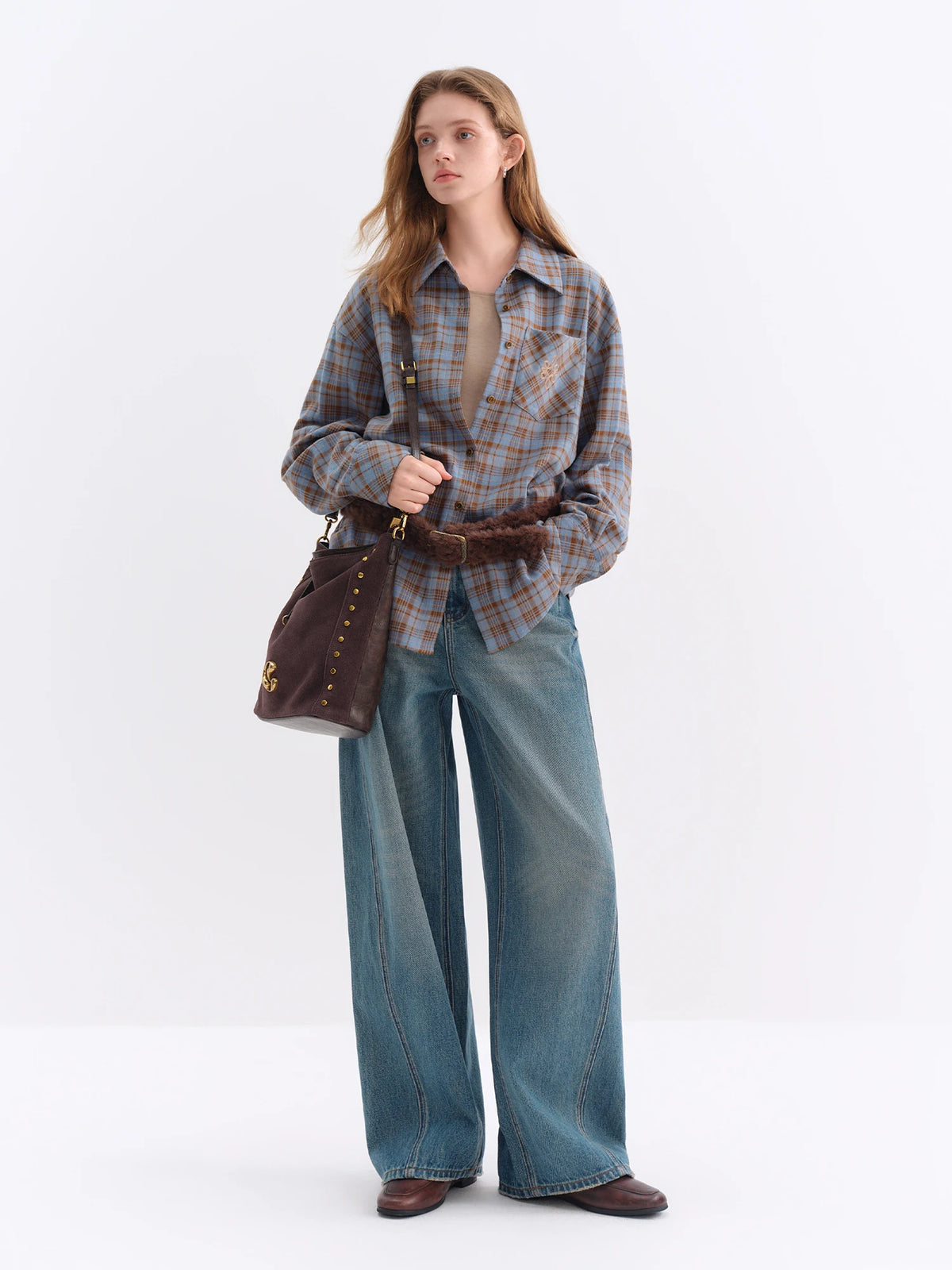 Brushed Plaid Oversized Shirt