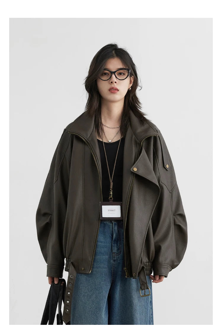 Oversized Retro PU Leather Jacket
