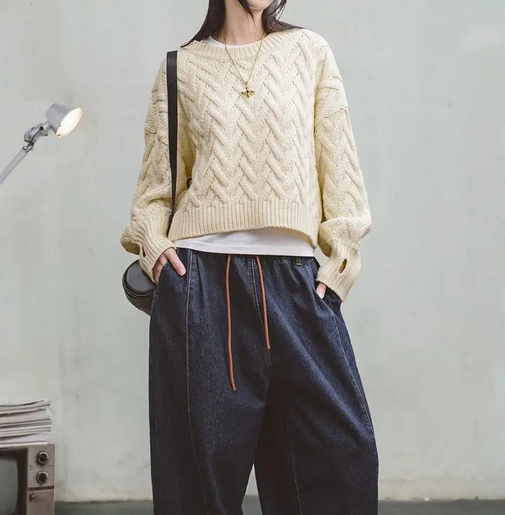 Cable Knit Aran Crew Neck Sweater