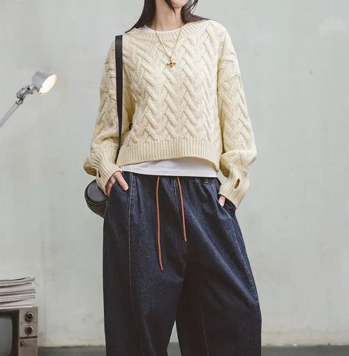 Cable Knit Aran Crew Neck Sweater