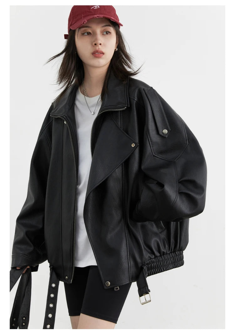 Oversized Retro PU Leather Jacket