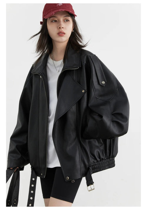 Oversized Retro PU Leather Jacket