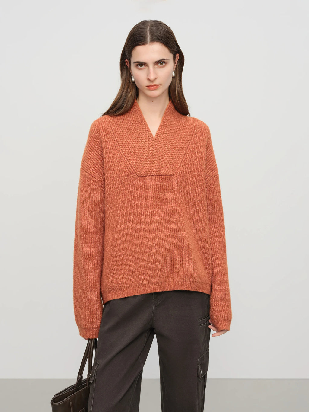 V-Neck Yarn Knit Sweater