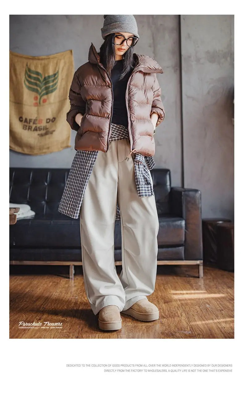 Fleece-Lined Wide-Leg Cargo Pants