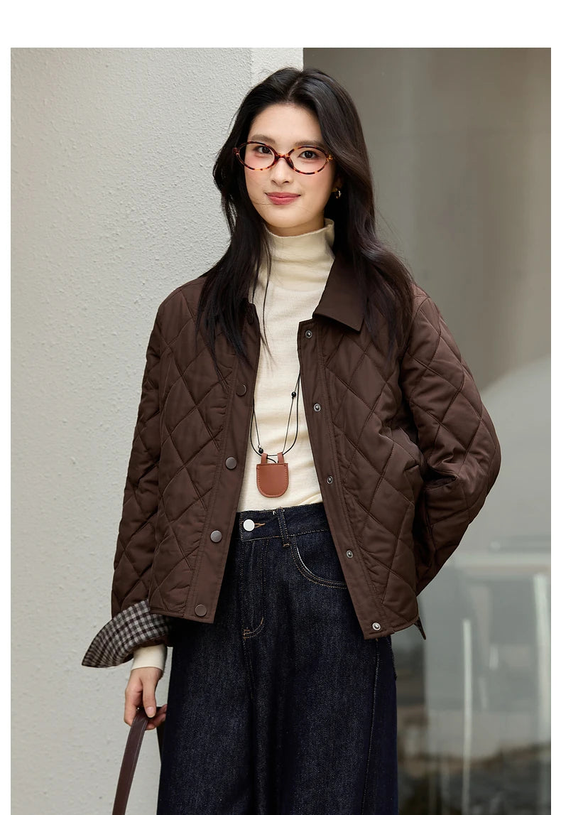 Plaid Spliced Cuff Quilted Parka