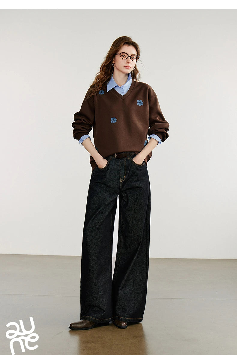 Layered Collared Embroidered Sweatshirt