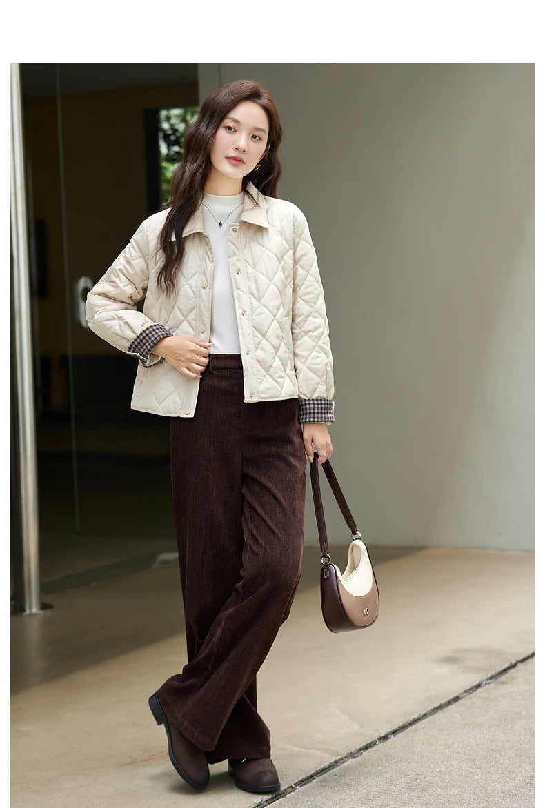 Plaid Spliced Cuff Quilted Parka
