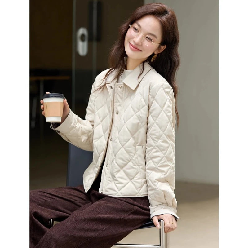 Plaid Spliced Cuff Quilted Parka