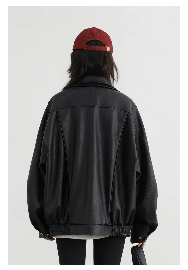 Oversized Retro PU Leather Jacket