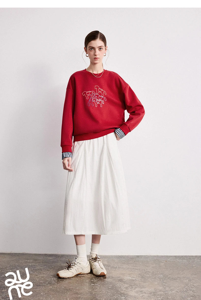 Crewneck Embroidered Patchwork Sweatshirt
