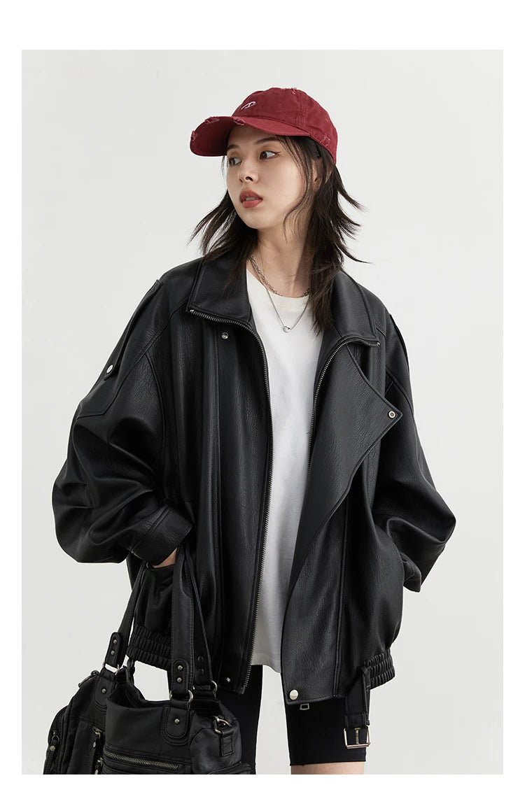 Oversized Retro PU Leather Jacket