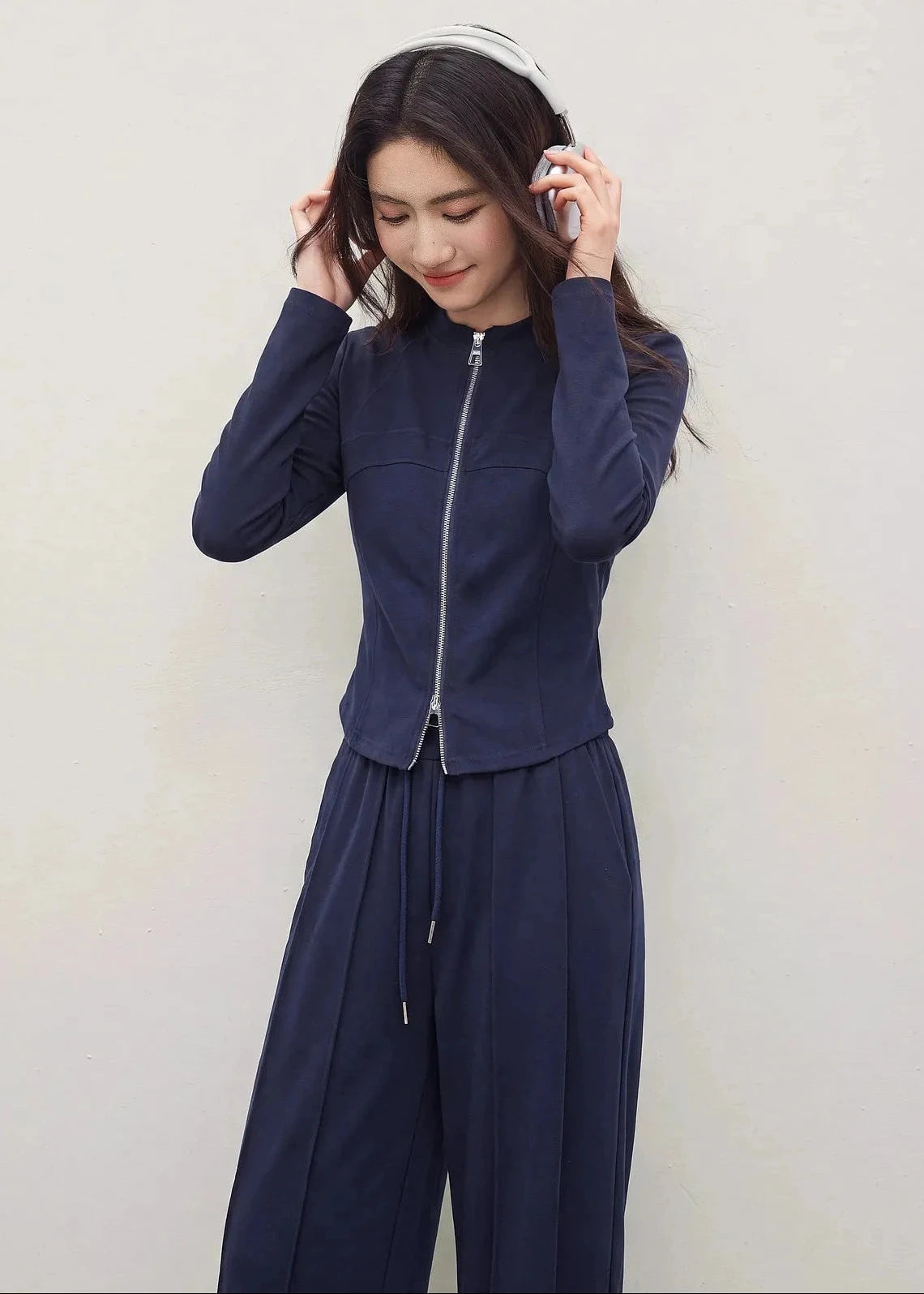 Zip-Up Sweatshirt & Wide-Leg Pants Set