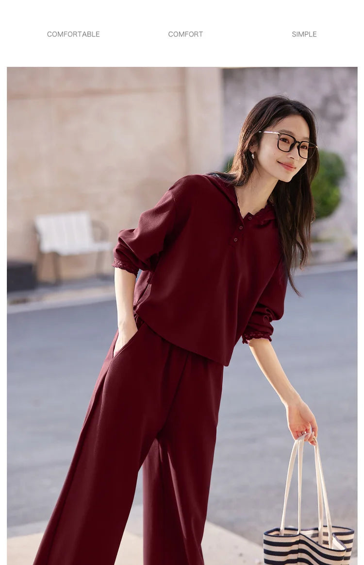 Hooded Sweatshirt & Wide-Leg Pants Set