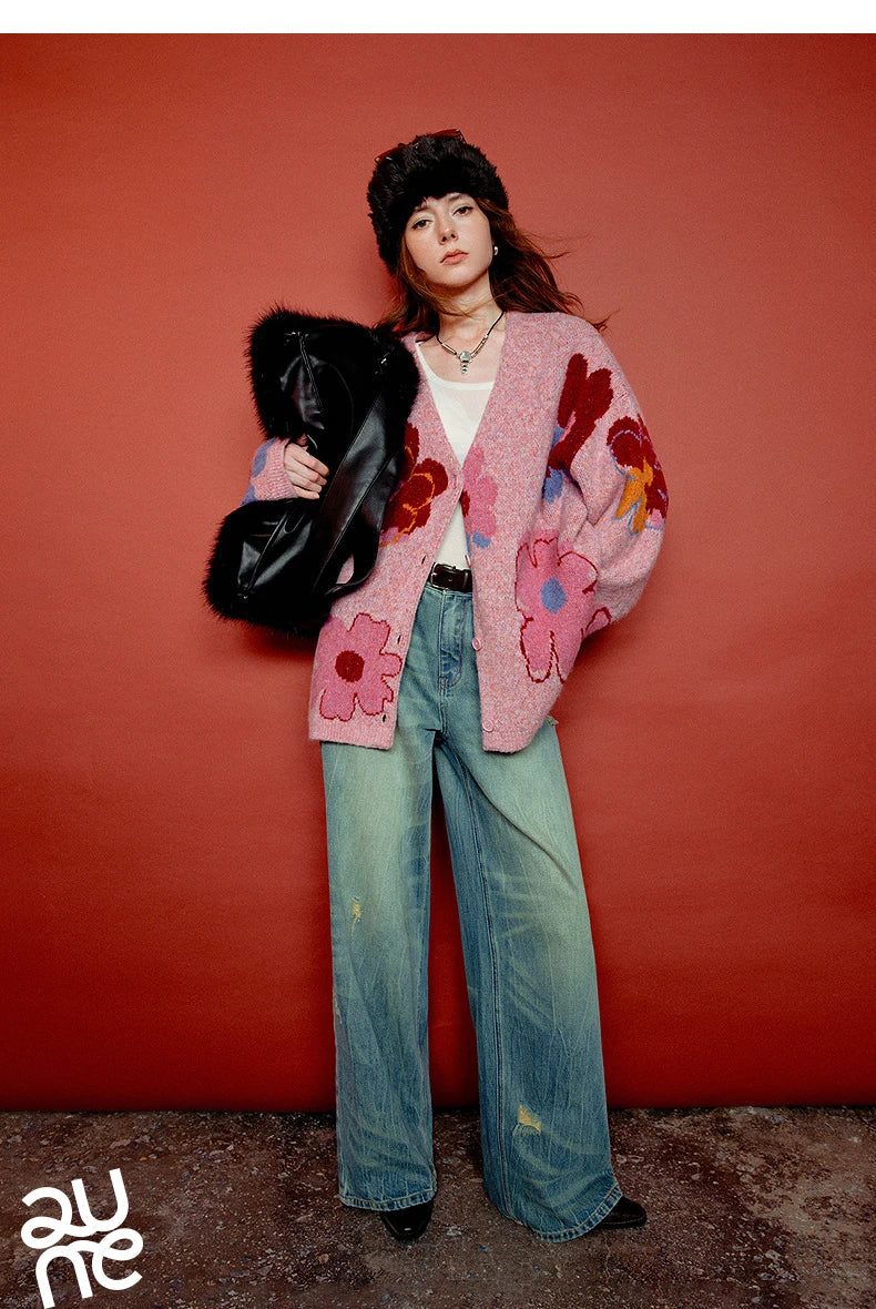 Floral Jacquard Knit Cardigan