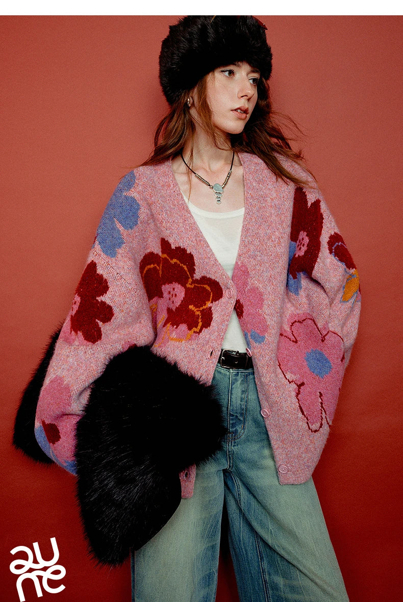 Floral Jacquard Knit Cardigan