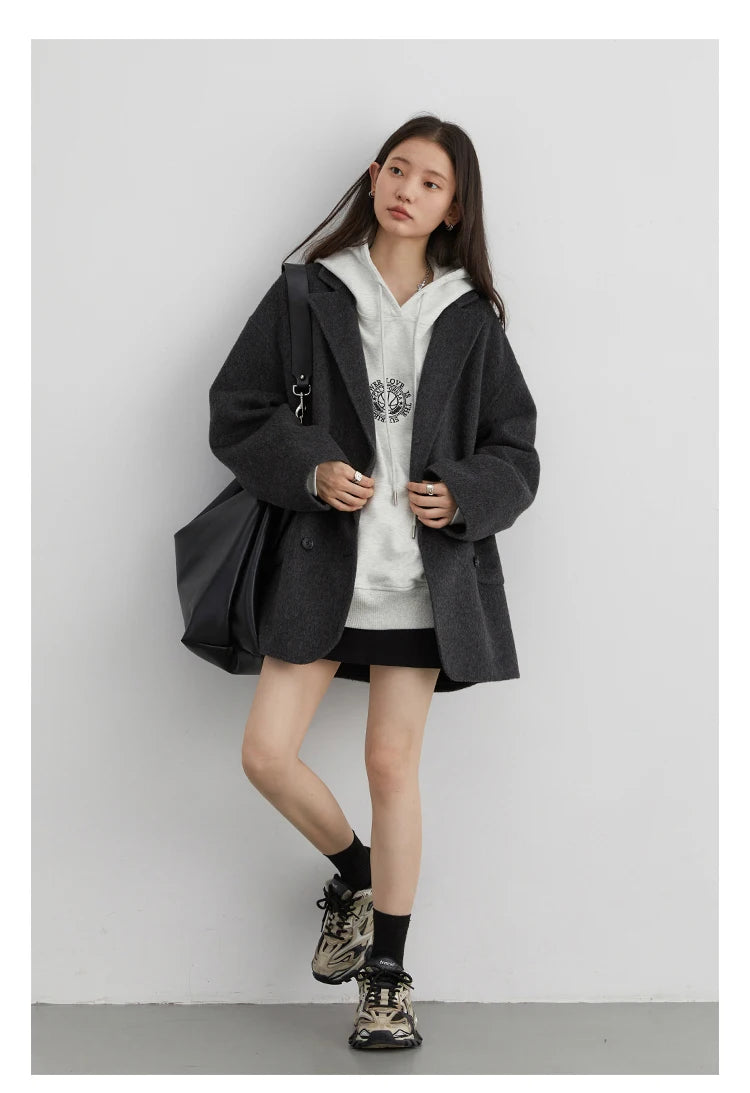 Woolen Loose Double Breasted Jacket
