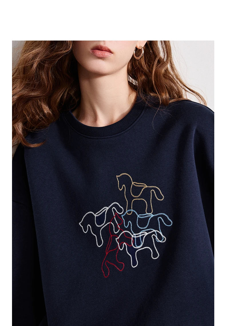 Crewneck Embroidered Patchwork Sweatshirt