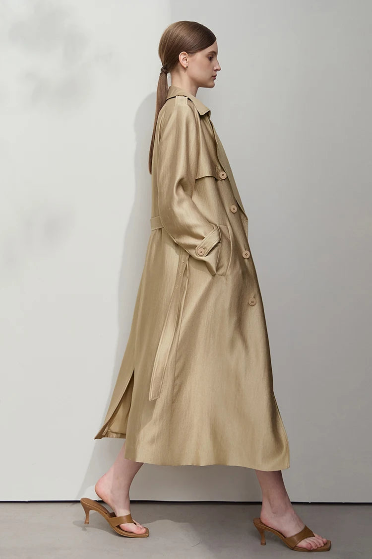 Minimalist Double Breasted Long Trench Coat
