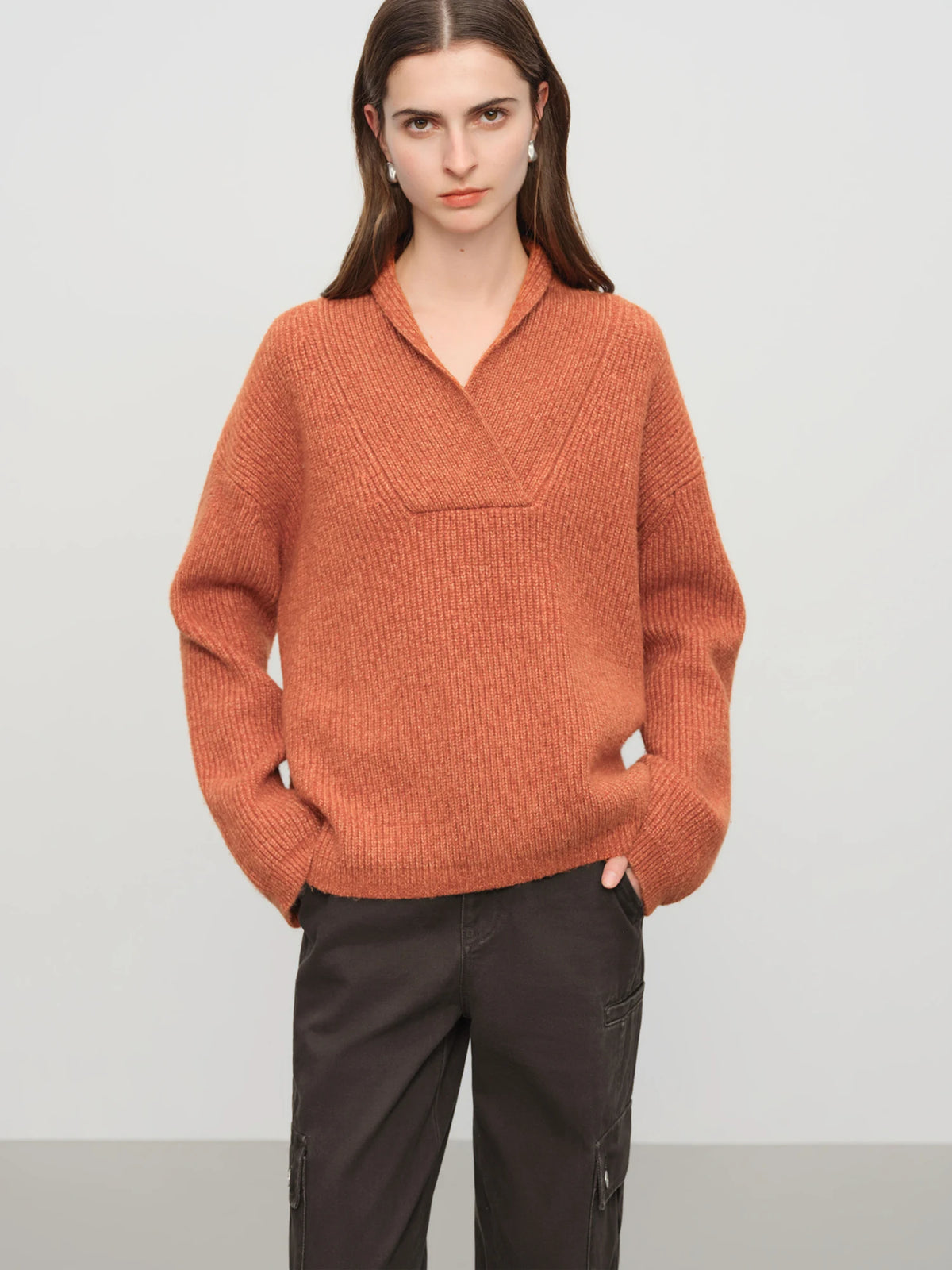 V-Neck Yarn Knit Sweater