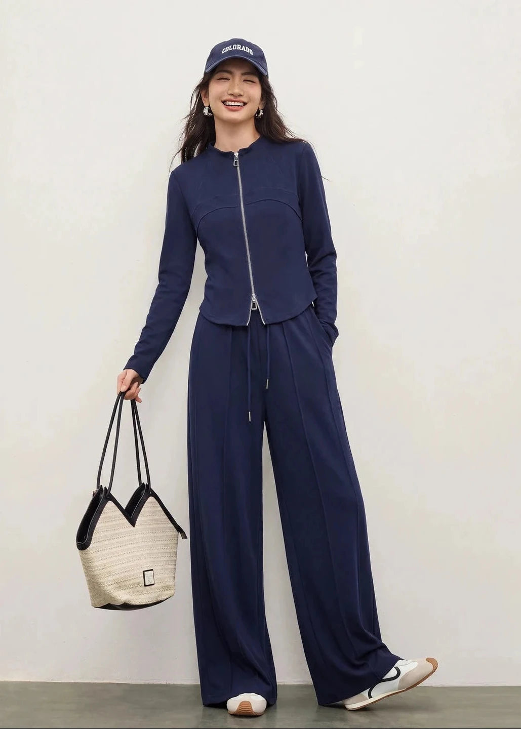 Zip-Up Sweatshirt & Wide-Leg Pants Set