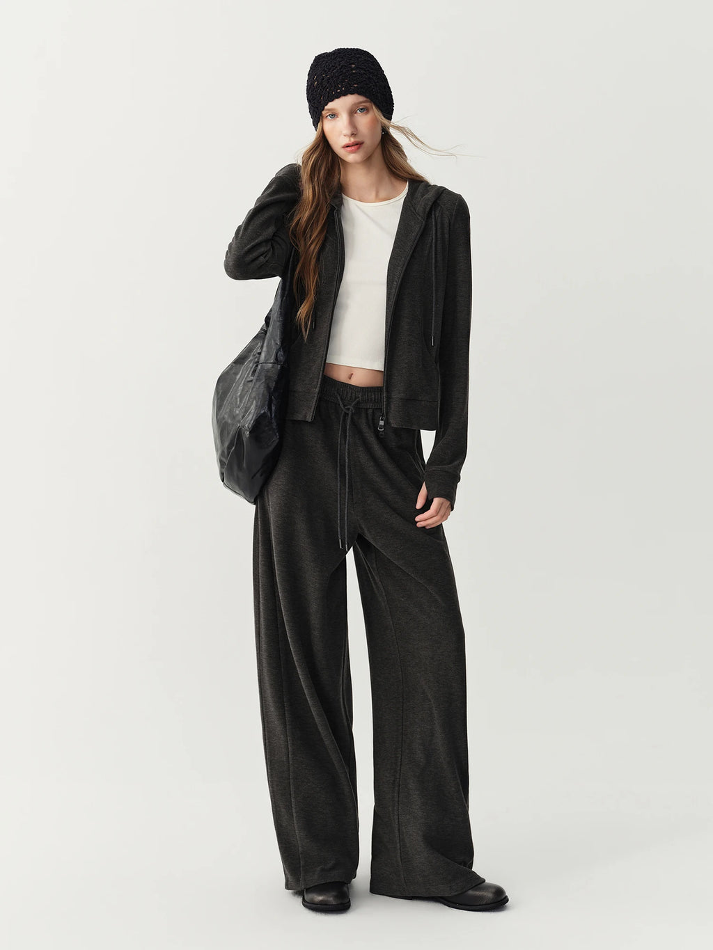 Hooded Knit Cardigan & Pants Two-Piece Set