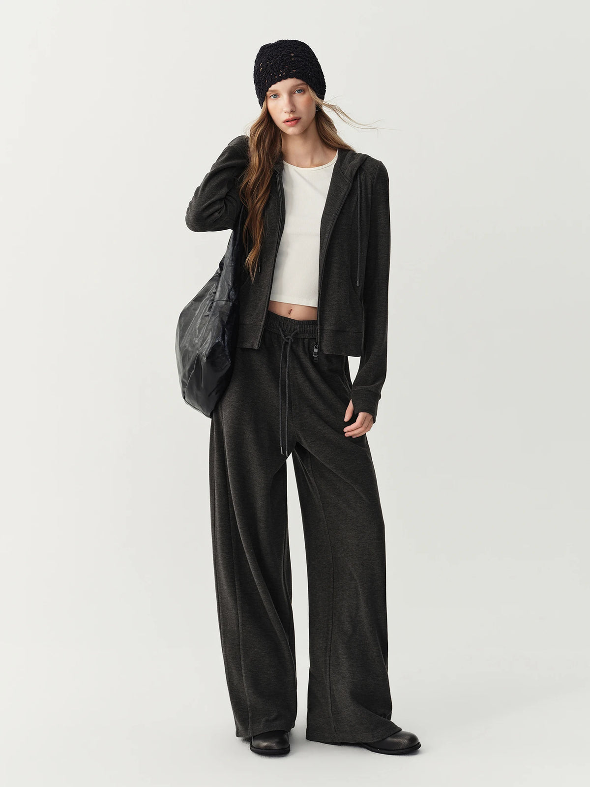 Hooded Knit Cardigan & Pants Two-Piece Set